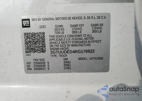 2024 GMC Sierra K1500 Slt from USA, damaged, VIN 3GTUUDED4RG179922